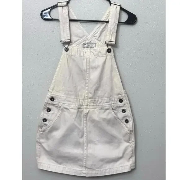 Free People Overall Mini Dress W 26 Cream Pinafore Adjustable Straps Boho Grunge - Picture 1 of 6